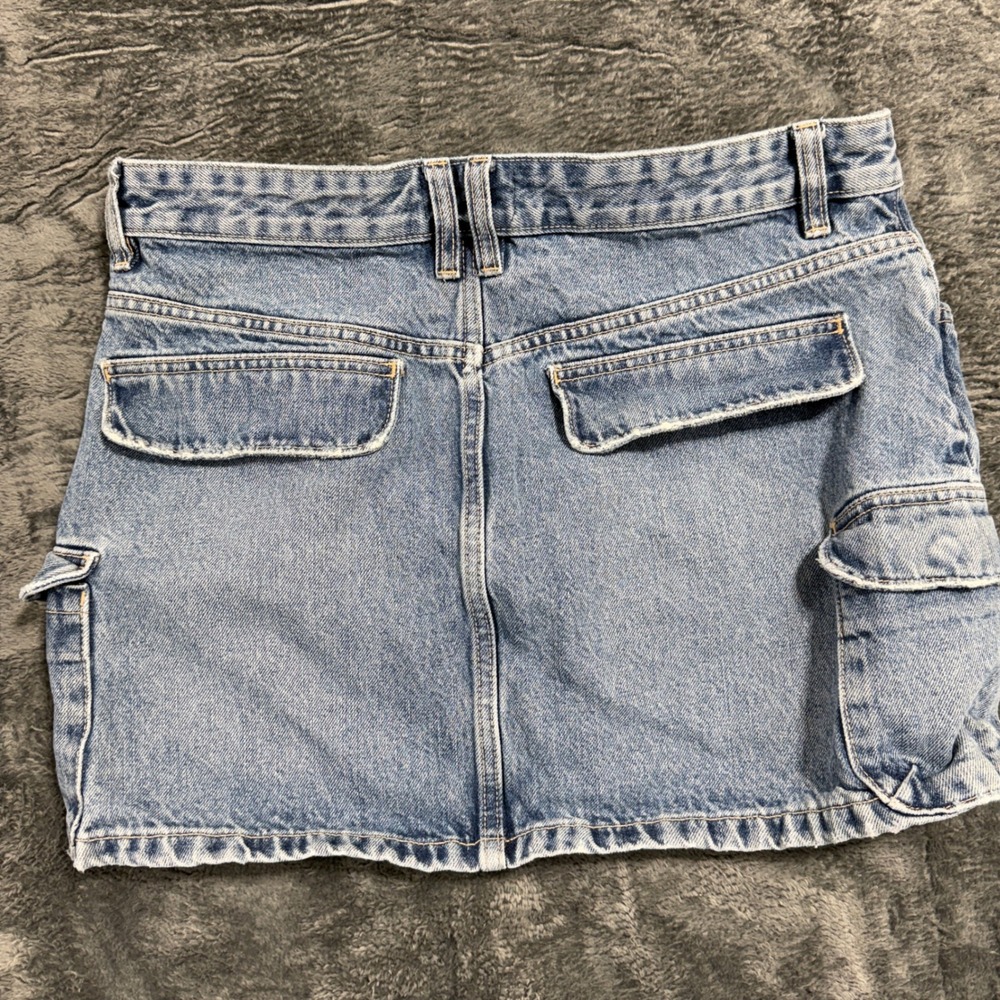 Zara Denim Cargo Skirt Womens Large Blue Medium Wash Utility Mini Y2K 4365/294